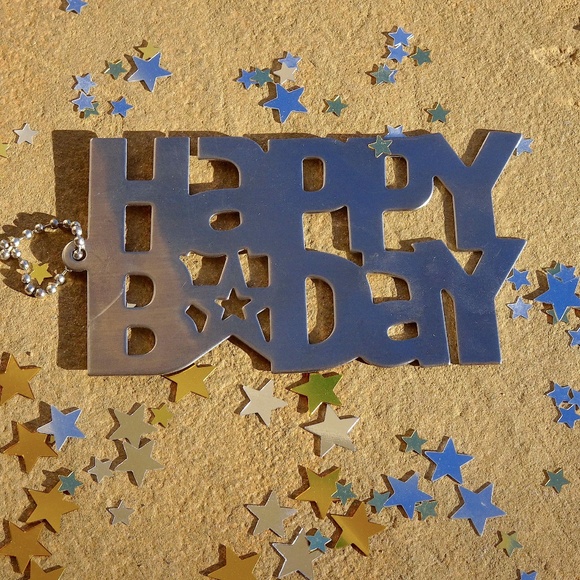 Other - Happy BDay Bubble Letter Sign Silver Metallic Ball Chain Novelty Keychain :)